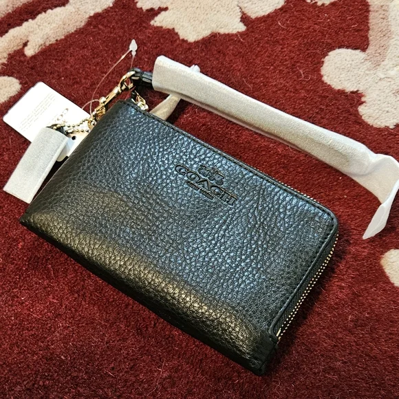 Coach Double Corner Zip Wallet Embossed Black Pebble Leather Gold Tone Hdwr NWT - Picture 15 of 16